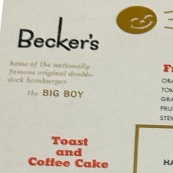 Rare 1960 Becker’s Big Boy Diner Menu – Robert C. Wian Enterprises MCM Americana - Picture 2 of 14